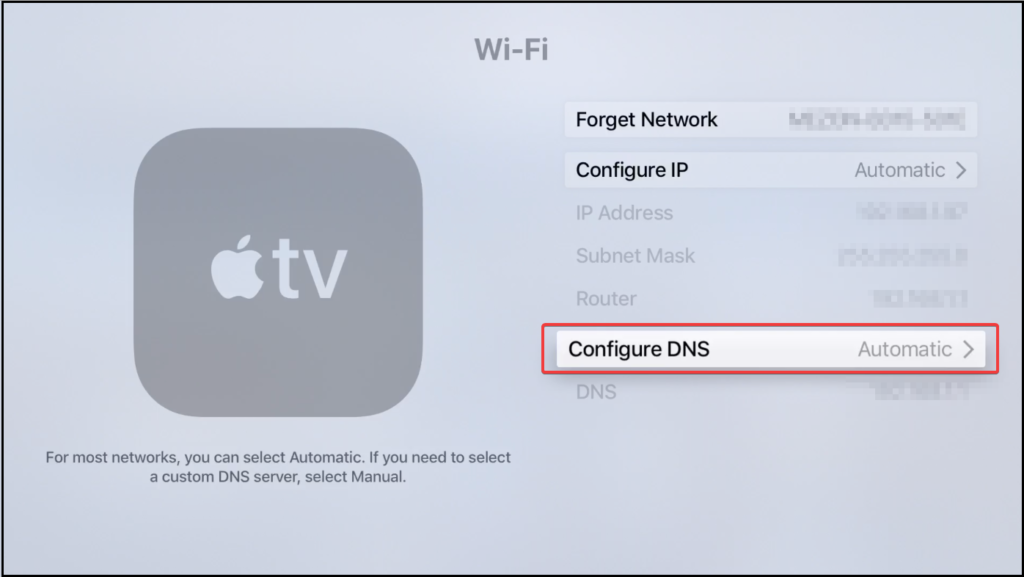 Apple TV Configure DNS