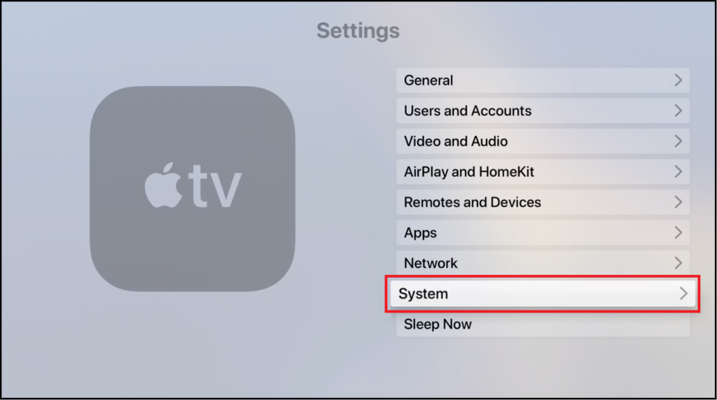 Apple TV System Settings