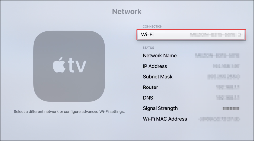 Apple TV Wi Fi Settings