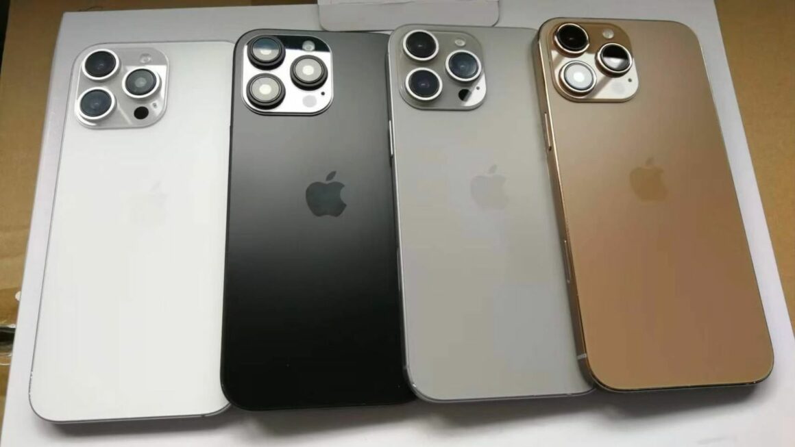 shows all four likely colors for the iPhone 16 Pro, including a "rose" variant.